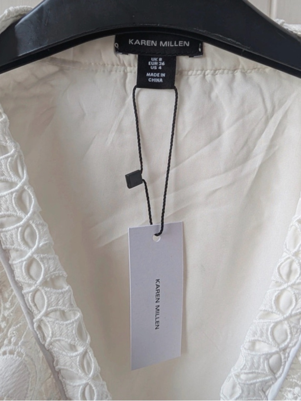 Karen Millen Cream Lace Trim V-Neck Blouse - Picture 6 of 7